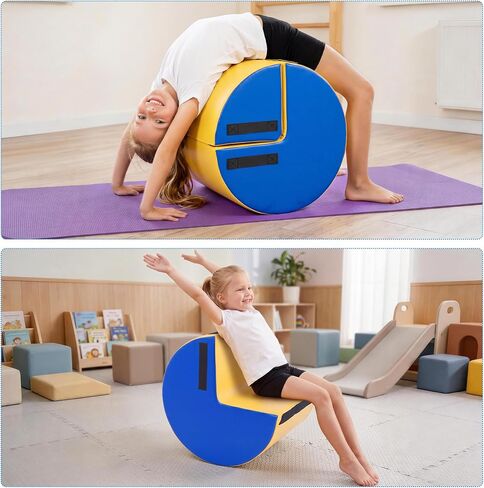 معدات الجمباز 2 في 1 من مابوزو مع دعم تصحيح الوضعية، مدرب زنبركي خلفي قابل للفصل مع إسفنج عالي الكثافة، أسطوانة الجمباز من جلد البولي يوريثان للأطفال، 21.7 بوصة × 17.7 بوصة in Kuwait