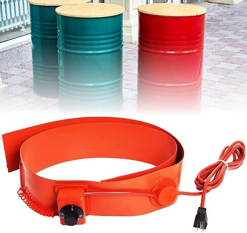 800W-3000W Oil Drum Heater with Adjustable Thermostat 30-150℃, Silicone Barrel Band Warmer for Water Bucket, Pail Heater with Gate Valve Cutout, Efficient Drum Heating Solution in Kuwait