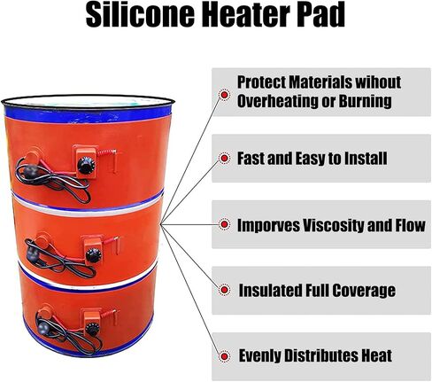 Adjustable Thermostat Heater - Industrial Metal Drum Heating Pad for 55 Gallon/200L Drums, Silicone Oil Heating Solution, Perfect for Oil, Chemical, and Liquid Heating Applications in Kuwait