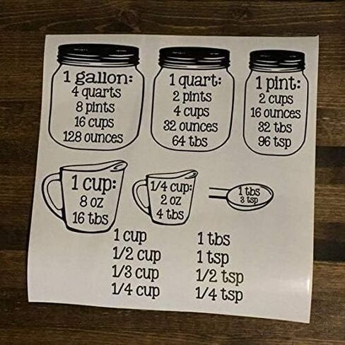 Set Kitchen Baking Cooking Cups Spoons Vinyl Decals - Measuring CONVERSIONS in Kuwait