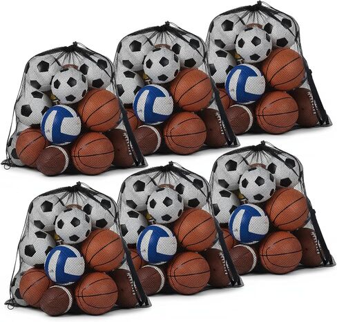SHENLIU 6 Pack Extra Large Sports Ball Bag Mesh, 30" x 40" Drawstring Sports Soccer Basketball Bag with Adjustable Shoulder Strap Heavy Duty Sport Net Sack forFootball Volleyball Gym Equipment in Kuwait