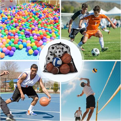 SHENLIU 6 Pack Extra Large Sports Ball Bag Mesh, 30" x 40" Drawstring Sports Soccer Basketball Bag with Adjustable Shoulder Strap Heavy Duty Sport Net Sack forFootball Volleyball Gym Equipment in Kuwait