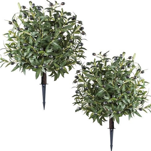 Artificial Boxwood Topiary Ball Trees with Flowers for Outdoor with Ground Spike 22", UV Resistant Faux Shrubs, Fake Plants for Indoor & Outdoor Garden, Yard, Porch, Patio Decor in Saudi Arabia