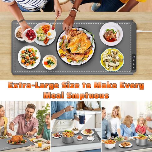 Fast Heating Warming Mat for Food, XL 36"x16", Electric Food Warmer with 6 Level Adjustable Temperature and 6 Hours Timer, Full-Surface Portable Warming Pad Trays for Buffets Party in Kuwait