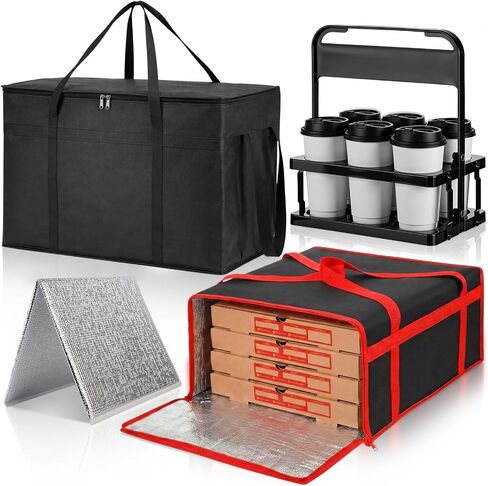 3 Set Insulated Food Delivery Bag Kits 23" x 15" x 14" Insulated Delivery Bag Pizza Warmer Bags Cooler Drink Carrier Cold Warmer Accessories for Travel Car Catering Retail Shopping Basket in Kuwait