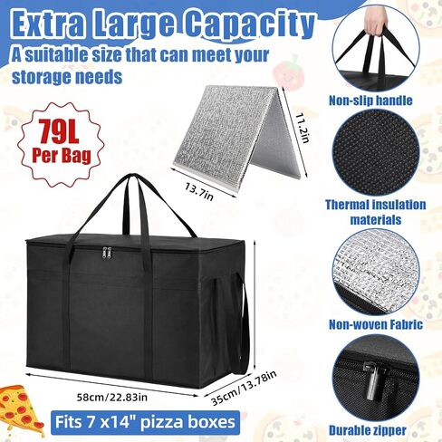 3 Set Insulated Food Delivery Bag Kits 23" x 15" x 14" Insulated Delivery Bag Pizza Warmer Bags Cooler Drink Carrier Cold Warmer Accessories for Travel Car Catering Retail Shopping Basket in Kuwait