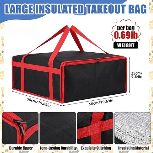 3 Set Insulated Food Delivery Bag Kits 23" x 15" x 14" Insulated Delivery Bag Pizza Warmer Bags Cooler Drink Carrier Cold Warmer Accessories for Travel Car Catering Retail Shopping Basket in Kuwait