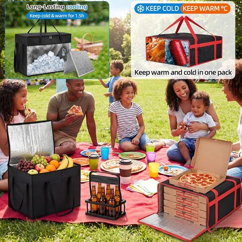 3 Set Insulated Food Delivery Bag Kits 23" x 15" x 14" Insulated Delivery Bag Pizza Warmer Bags Cooler Drink Carrier Cold Warmer Accessories for Travel Car Catering Retail Shopping Basket in Kuwait