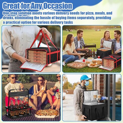 3 Set Insulated Food Delivery Bag Kits 23" x 15" x 14" Insulated Delivery Bag Pizza Warmer Bags Cooler Drink Carrier Cold Warmer Accessories for Travel Car Catering Retail Shopping Basket in Kuwait