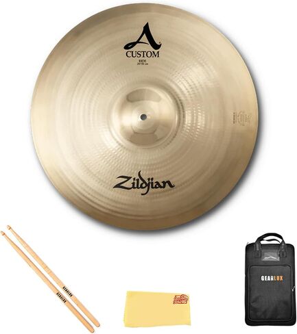 Zildjian A20519 20 بوصة صنج ركوب متوسط ​​مخصص | حزمة مع أعواد الطبل، وحقيبة أعواد الطبل، وقماش تلميع أوستن بازار in Kuwait