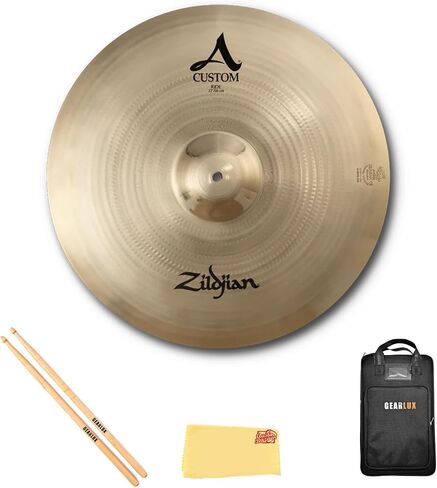 Zildjian A20519 20 بوصة صنج ركوب متوسط ​​مخصص | حزمة مع أعواد الطبل، وحقيبة أعواد الطبل، وقماش تلميع أوستن بازار in Kuwait