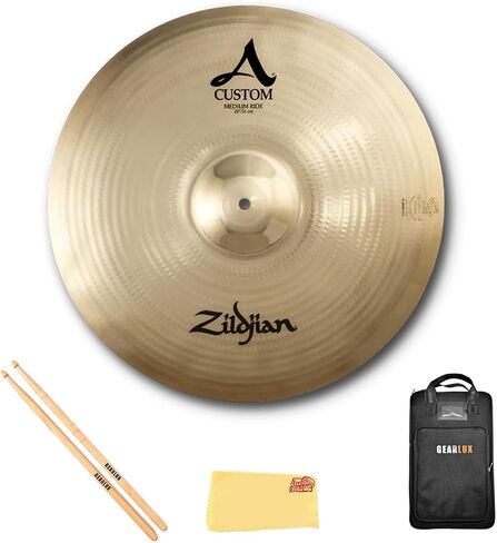 Zildjian A20519 20 بوصة صنج ركوب متوسط ​​مخصص | حزمة مع أعواد الطبل، وحقيبة أعواد الطبل، وقماش تلميع أوستن بازار in Kuwait
