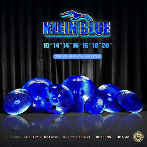 7-Piece Low-Volume Silent Cymbal Set – Blue. Includes 10″ Splash, pair of 14″ Hi-Hats, 16″ Crash, 16″ Trash Crash, 18″ China, and 20″ Ride. Noise practice and studio use-Factory Direct. in Kuwait