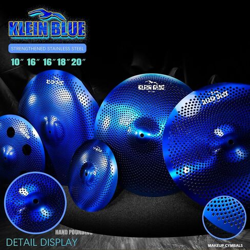 7-Piece Low-Volume Silent Cymbal Set – Blue. Includes 10″ Splash, pair of 14″ Hi-Hats, 16″ Crash, 16″ Trash Crash, 18″ China, and 20″ Ride. Noise practice and studio use-Factory Direct. in Kuwait