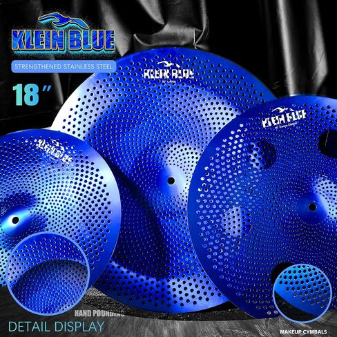 7-Piece Low-Volume Silent Cymbal Set – Blue. Includes 10″ Splash, pair of 14″ Hi-Hats, 16″ Crash, 16″ Trash Crash, 18″ China, and 20″ Ride. Noise practice and studio use-Factory Direct. in Kuwait
