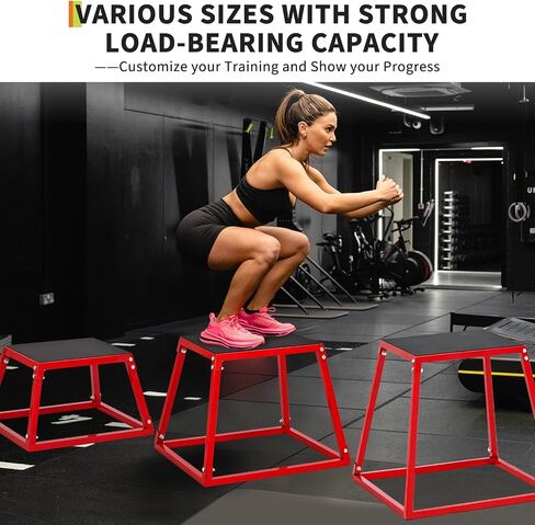 Heavy-Duty Steel Plyo Boxes, Plyometric Jump Box Set for Home Gym – Anti-Slip Rubber Pad, High Stability, 550lbs Capacity – Strength & Conditioning Equipment – 12/18/24 inch Step Platforms, Retacgular in Kuwait