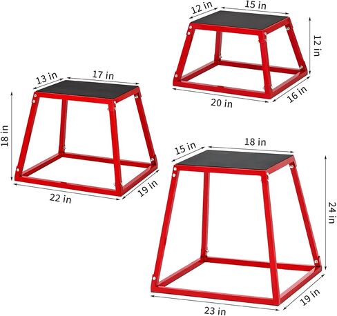 Heavy-Duty Steel Plyo Boxes, Plyometric Jump Box Set for Home Gym – Anti-Slip Rubber Pad, High Stability, 550lbs Capacity – Strength & Conditioning Equipment – 12/18/24 inch Step Platforms, Retacgular in Kuwait