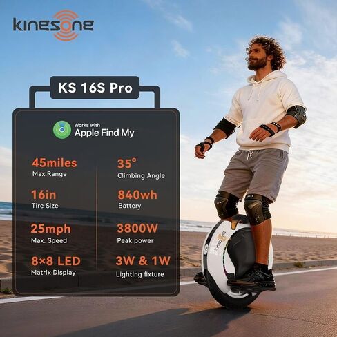 KINGSONG KS-16SPro دراجة أحادية كهربائية ذات عجلة واحدة ذاتية التوازن للبالغين، نطاق أقصى 45 ميلاً، سرعة قصوى 25 ميلاً في الساعة و35 درجة تسلق، دراجة أحادية ذكية ذاتية التوازن للركاب in Kuwait
