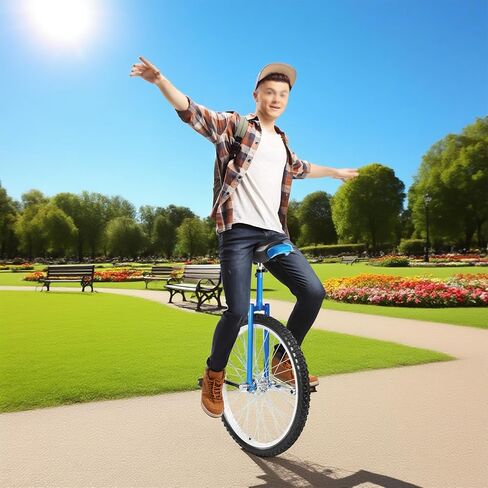 Outdoor Wheel Unicycle 24 Inch Blue, Height Adjustable One Wheel Bike, Single Wheel Bicycle for Adults Teens, Beginner Freestyle Unicycle with Alloy Rim in Kuwait