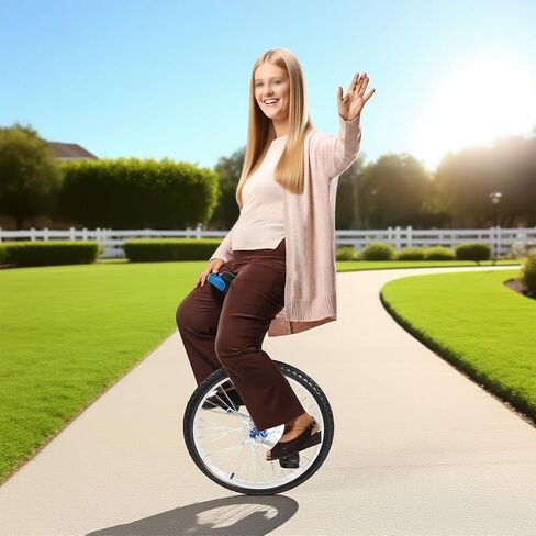 Outdoor Wheel Unicycle 24 Inch Blue, Height Adjustable One Wheel Bike, Single Wheel Bicycle for Adults Teens, Beginner Freestyle Unicycle with Alloy Rim in Kuwait