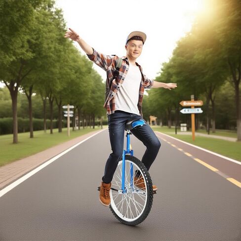 Outdoor Wheel Unicycle 24 Inch Blue, Height Adjustable One Wheel Bike, Single Wheel Bicycle for Adults Teens, Beginner Freestyle Unicycle with Alloy Rim in Kuwait