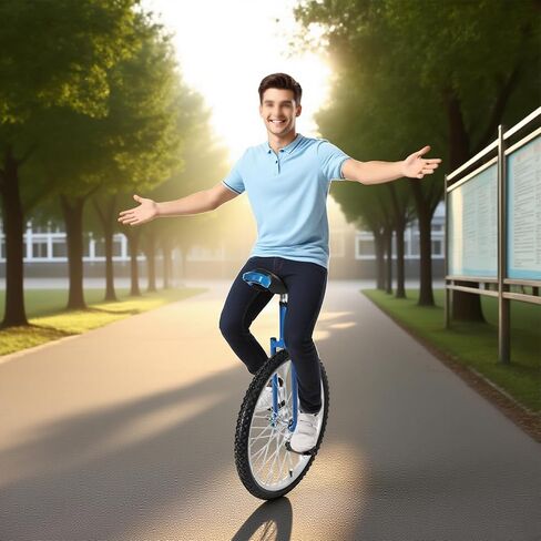 Outdoor Wheel Unicycle 24 Inch Blue, Height Adjustable One Wheel Bike, Single Wheel Bicycle for Adults Teens, Beginner Freestyle Unicycle with Alloy Rim in Kuwait