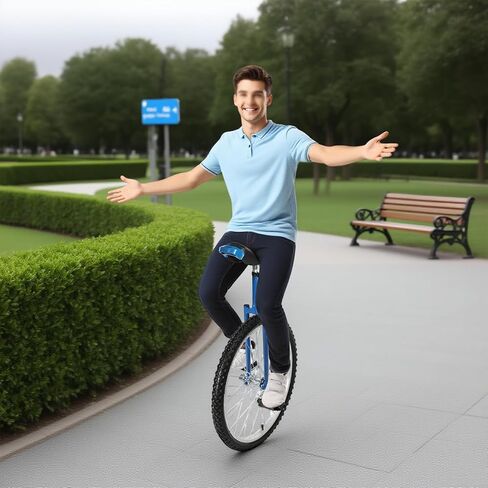 Outdoor Wheel Unicycle 24 Inch Blue, Height Adjustable One Wheel Bike, Single Wheel Bicycle for Adults Teens, Beginner Freestyle Unicycle with Alloy Rim in Kuwait