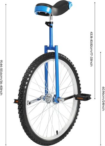 Outdoor Wheel Unicycle 24 Inch Blue, Height Adjustable One Wheel Bike, Single Wheel Bicycle for Adults Teens, Beginner Freestyle Unicycle with Alloy Rim in Kuwait