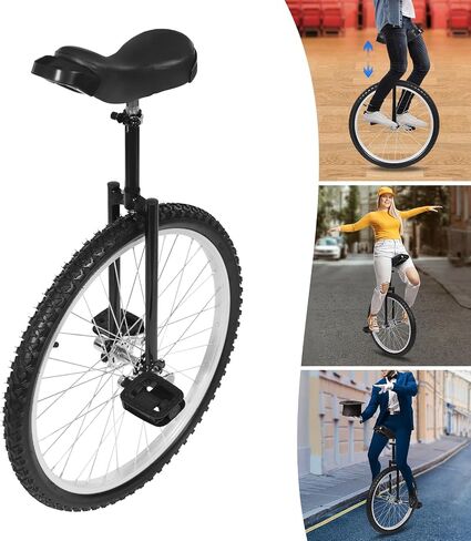 Outdoor Wheel Unicycle 24 Inch Black, Height Adjustable One Wheel Bike, Single Wheel Bicycle for Adults Teens, Beginner Freestyle Unicycle with Alloy Rim in Kuwait