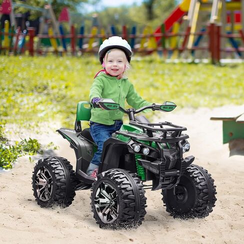 Aosom 12V Kids Ride on ATV، 4 عجلات للأطفال مع إطارات مداس، سيارة كهربائية رباعية مع موسيقى، USB، MP3 ومصابيح أمامية للأولاد والبنات، أحمر in Kuwait
