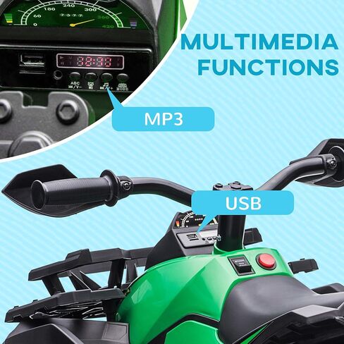 Aosom 12V Kids Ride on ATV، 4 عجلات للأطفال مع إطارات مداس، سيارة كهربائية رباعية مع موسيقى، USB، MP3 ومصابيح أمامية للأولاد والبنات، أحمر in Kuwait