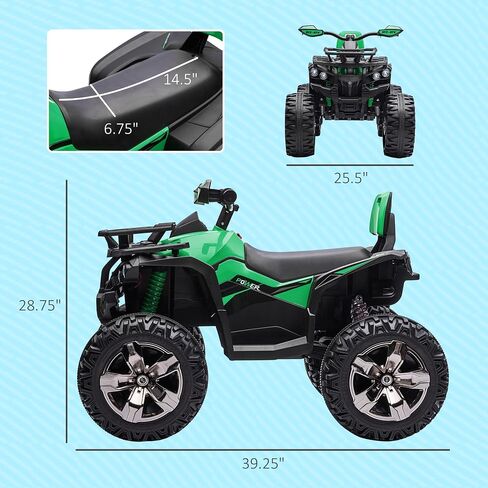 Aosom 12V Kids Ride on ATV، 4 عجلات للأطفال مع إطارات مداس، سيارة كهربائية رباعية مع موسيقى، USB، MP3 ومصابيح أمامية للأولاد والبنات، أحمر in Kuwait