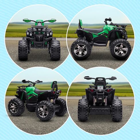 Aosom 12V Kids Ride on ATV، 4 عجلات للأطفال مع إطارات مداس، سيارة كهربائية رباعية مع موسيقى، USB، MP3 ومصابيح أمامية للأولاد والبنات، أحمر in Kuwait