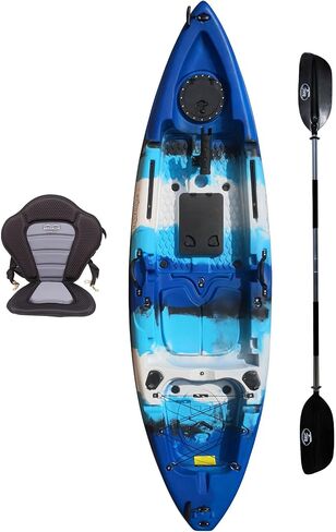 Brooklyn 9.2 Sit-On-Top Single Fishing Kayak من BKC، قوارب الكاياك المنفردة خفيفة الوزن مع فتحات جافة وحوامل قضبان وقضبان ملحقة للبحيرات والأنهار (مقعد مستقيم أو مقعد من إسفنج الذاكرة) in Kuwait