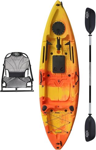 Brooklyn 9.2 Sit-On-Top Single Fishing Kayak من BKC، قوارب الكاياك المنفردة خفيفة الوزن مع فتحات جافة وحوامل قضبان وقضبان ملحقة للبحيرات والأنهار (مقعد مستقيم أو مقعد من إسفنج الذاكرة) in Kuwait