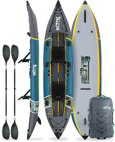 BOTE Argo Aero Tandem Inflatable Fishing Kayak for 2 Adults with 2 Frame Seats Universal Mounting Plates for Rod Holders & Fish Finders 15 ft Stable Angler Kayak 750 lb Capacity Portable Fishing Kayak in Kuwait