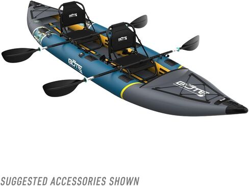 BOTE Argo Aero Tandem Inflatable Fishing Kayak for 2 Adults with 2 Frame Seats Universal Mounting Plates for Rod Holders & Fish Finders 15 ft Stable Angler Kayak 750 lb Capacity Portable Fishing Kayak in Kuwait
