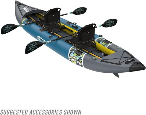 BOTE Argo Aero Tandem Inflatable Fishing Kayak for 2 Adults with 2 Frame Seats Universal Mounting Plates for Rod Holders & Fish Finders 15 ft Stable Angler Kayak 750 lb Capacity Portable Fishing Kayak in Kuwait