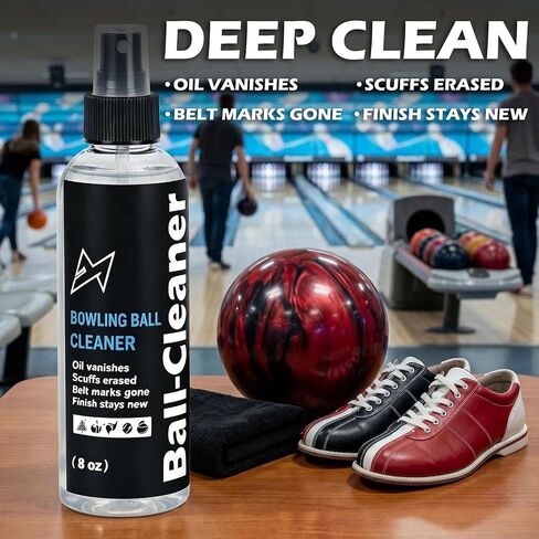 Bowling Ball Cleaner with Microfiber Towel, 8oz Bowling Ball Polish Cleaning Spray, Removes Scuff Marks, Oil, Dust, and Belt Marks, Restores Tack & Hook, Gentle Formula for All Types of Balls in Kuwait