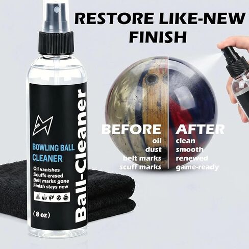Bowling Ball Cleaner with Microfiber Towel, 8oz Bowling Ball Polish Cleaning Spray, Removes Scuff Marks, Oil, Dust, and Belt Marks, Restores Tack & Hook, Gentle Formula for All Types of Balls in Kuwait