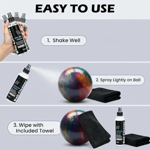 Bowling Ball Cleaner with Microfiber Towel, 8oz Bowling Ball Polish Cleaning Spray, Removes Scuff Marks, Oil, Dust, and Belt Marks, Restores Tack & Hook, Gentle Formula for All Types of Balls in Kuwait