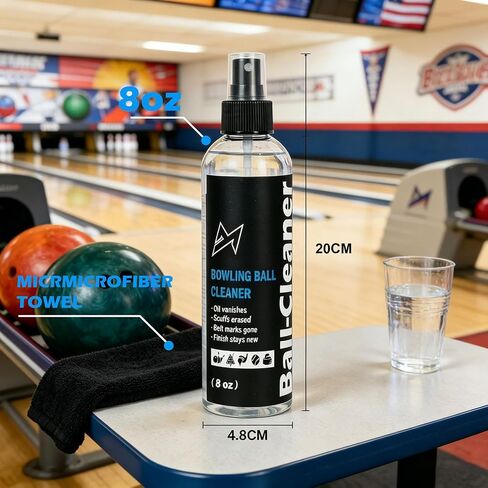 Bowling Ball Cleaner with Microfiber Towel, 8oz Bowling Ball Polish Cleaning Spray, Removes Scuff Marks, Oil, Dust, and Belt Marks, Restores Tack & Hook, Gentle Formula for All Types of Balls in Kuwait