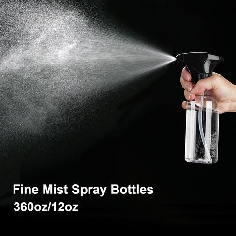 Cosywell 12oz/360ml 2 عبوة من زجاجات رذاذ بلاستيكية زجاجات رذاذ فارغة لتنظيف زجاجة رذاذ التغشية المستمرة للشعر والزيوت العطرية ومستحضرات التجميل وماء الورد (شفاف) in Kuwait