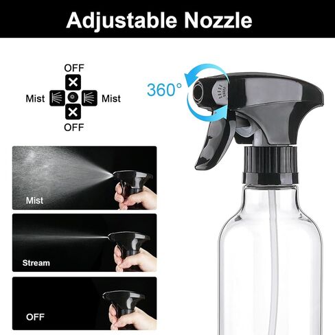 Cosywell 12oz/360ml 2 عبوة من زجاجات رذاذ بلاستيكية زجاجات رذاذ فارغة لتنظيف زجاجة رذاذ التغشية المستمرة للشعر والزيوت العطرية ومستحضرات التجميل وماء الورد (شفاف) in Kuwait