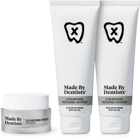 Whitening Powder + Ultra Whitening Toothpaste – Complete Whitening Bundle for Sensitive Teeth with Hydroxyapatite Fluoride & Hydrogen Peroxide – ADA Approved, Non-Abrasive & Vegan in Kuwait