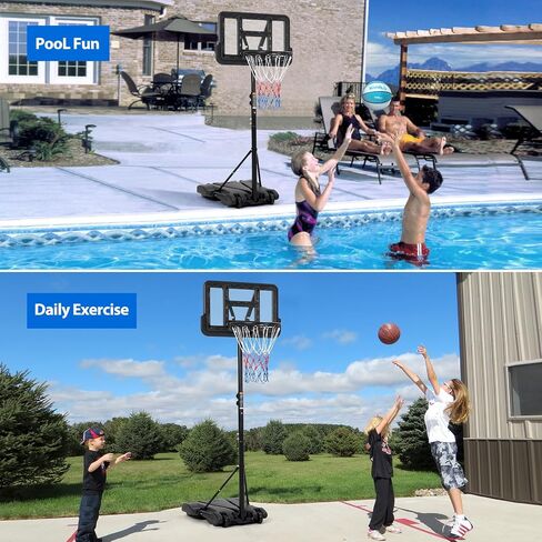 Kids Basketball Hoop, 5-7 ft Adjustable Height Portable Hoop with Wheels & Fillable Base - 28 Inch Shatterproof PC Backboard for Driveway, Backyard, Indoor & Outdoor Play in Kuwait