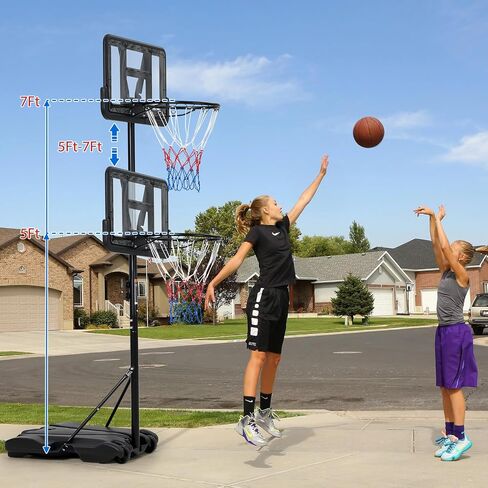 Kids Basketball Hoop, 5-7 ft Adjustable Height Portable Hoop with Wheels & Fillable Base - 28 Inch Shatterproof PC Backboard for Driveway, Backyard, Indoor & Outdoor Play in Kuwait