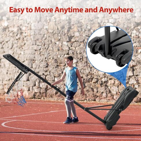 Kids Basketball Hoop, 5-7 ft Adjustable Height Portable Hoop with Wheels & Fillable Base - 28 Inch Shatterproof PC Backboard for Driveway, Backyard, Indoor & Outdoor Play in Kuwait