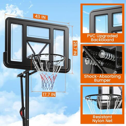 Basketball Hoop Outdoor 10ft Adjustable Portable Basketball Hoops & Goals System for Teens Youth and Adults in Backyard/Driveway/Indoor, 45 Inch Shatterproof Backboard, Fillable Base in Kuwait