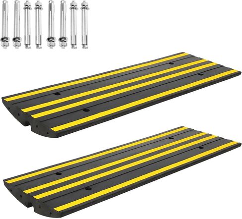 2 Pack 48" Commercial-Grade Rubber Driveway Ramps with Drainage Channels, Low-Profile Curb & Gutter Ramps for Vehicles, Wheelchairs & Carts, All-Weather Garage & Driveway Accessibility Solution in Kuwait
